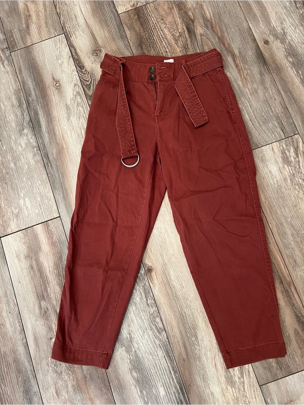 Women’s Rust Red Casual Belted Tapered Pants
